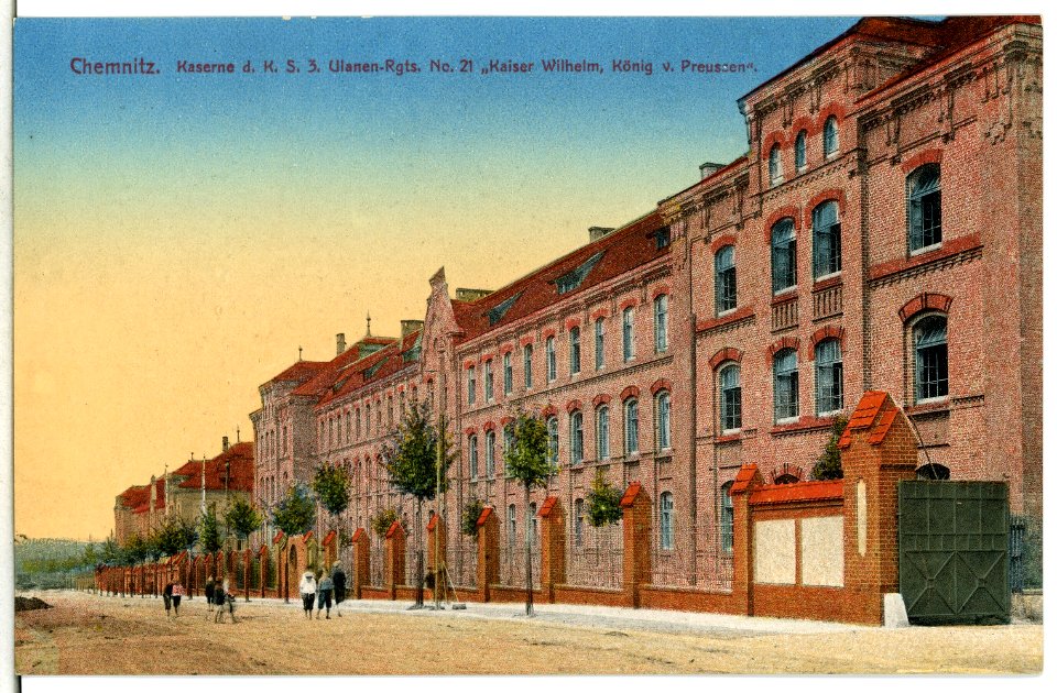13076-Chemnitz-1911-Kaserne des 3. Königlich Sächsischen Ulanen-Regiments Nr. 21-Brück & Sohn Kunstverlag