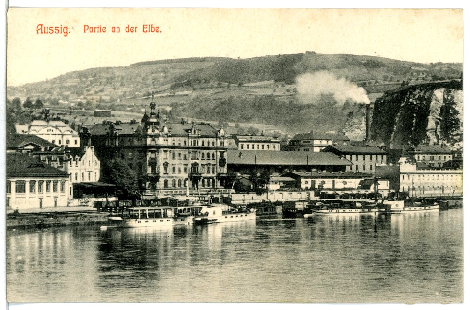 12511-Aussig-1911-Blick auf Aussig - Elbe mit Dampfern-Brück & Sohn Kunstverlag