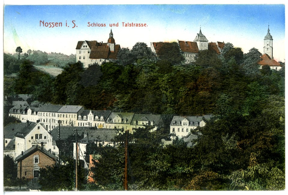 12485-Nossen-1911-Schloß und Talstraße-Brück & Sohn Kunstverlag
