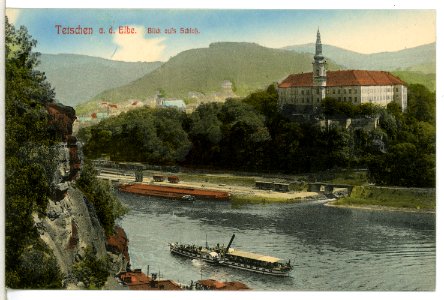 13364-Tetschen-1911-Blick aufs Schloß und Elbe m Dampfer Kronprinz-Brück & Sohn Kunstverlag