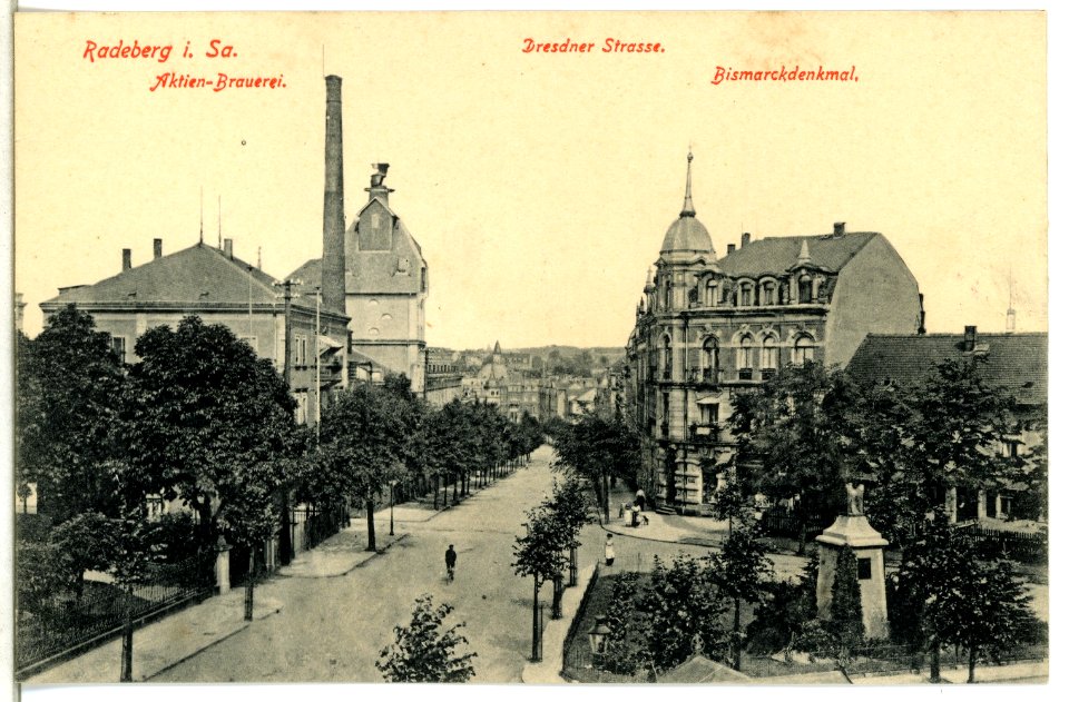 15018-Radeberg-1912-Brauerei, Dresdner Straße, Bismarckdenkmal-Brück & Sohn Kunstverlag