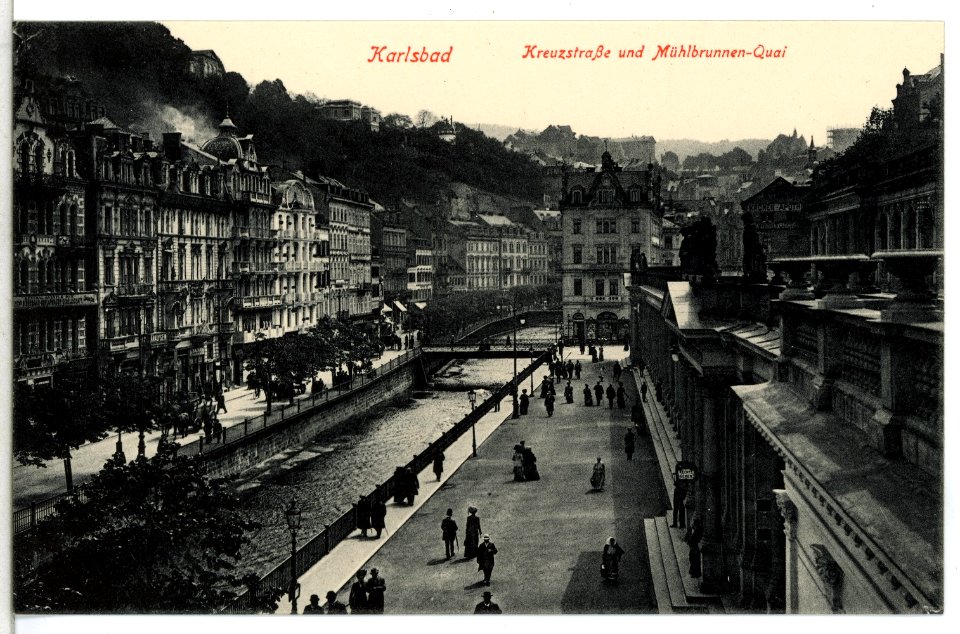13320-Karlsbad-1911-Kreuzstraße und Mühlbrunnen-Quai-Brück & Sohn Kunstverlag