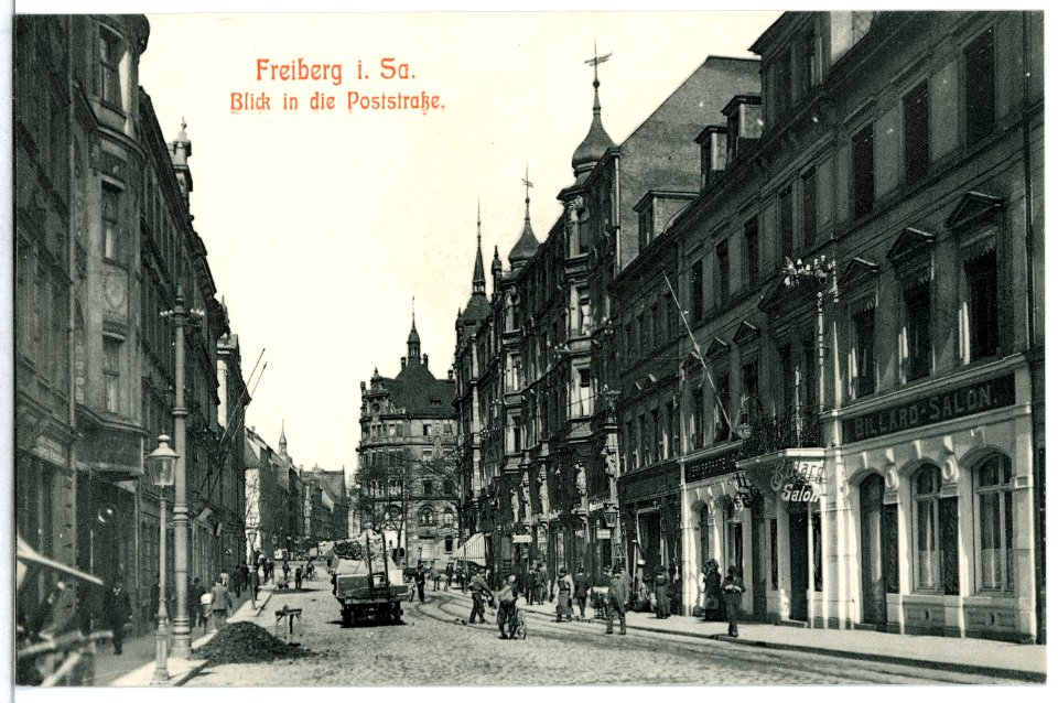 13100-Freiberg-1911-Blick in die Poststraße-Brück & Sohn Kunstverlag