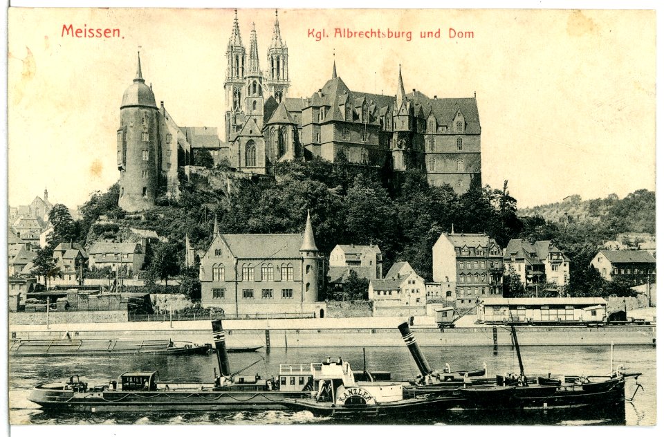 13362-Meißen-1911-Albrechtsburg und Dom - Elbe mit Schlepper Kanzler-Brück & Sohn Kunstverlag