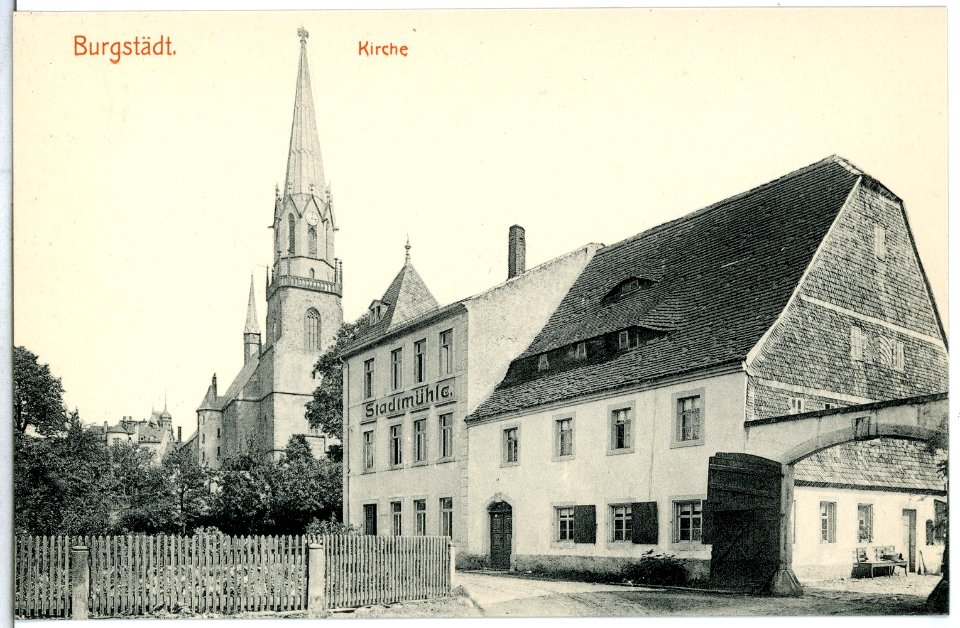 14979-Burgstädt-1912-Kirche und Stadtmühle-Brück & Sohn Kunstverlag