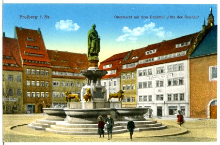 15327-Freiberg-1913-Obermarkt mit dem Denkmal Otto des Reichen-Brück & Sohn Kunstverlag