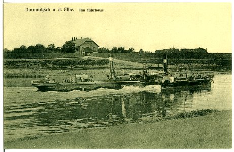 15008-Dommitzsch-1912-Elbe mit Schlepper Adler und Fährhaus-Brück & Sohn Kunstverlag