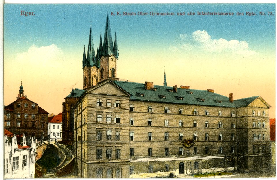 14972-Eger-1912-Obergymnasium und alte Infanterie-Kaserne des Regiment Nr. 73-Brück & Sohn Kunstverlag