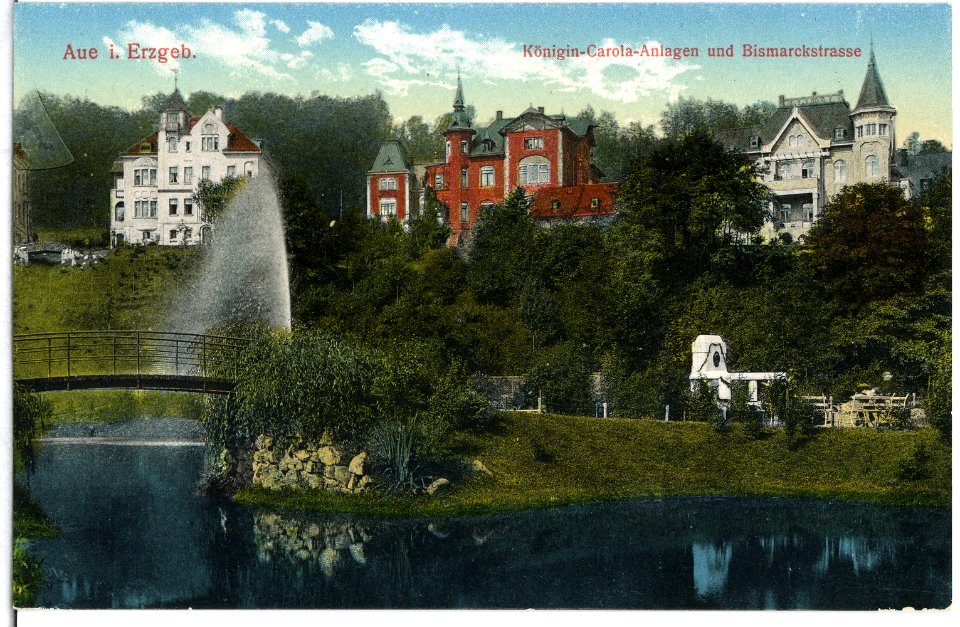15433-Aue-1913-Königin Carola Anlagen und Bismarckstraße-Brück & Sohn Kunstverlag