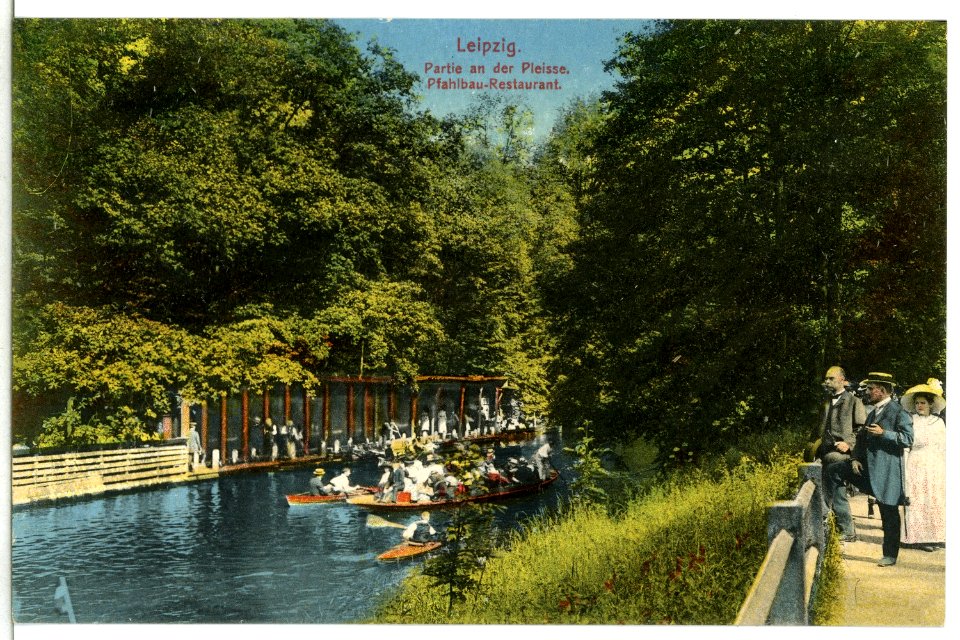 13411-Leipzig-1911-Pleißepartie mit Pfahlbaurestaurant-Brück & Sohn Kunstverlag