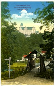 15400-Rochsburg-1913-Schwankender Steg und Schloß Rochsburg-Brück & Sohn Kunstverlag