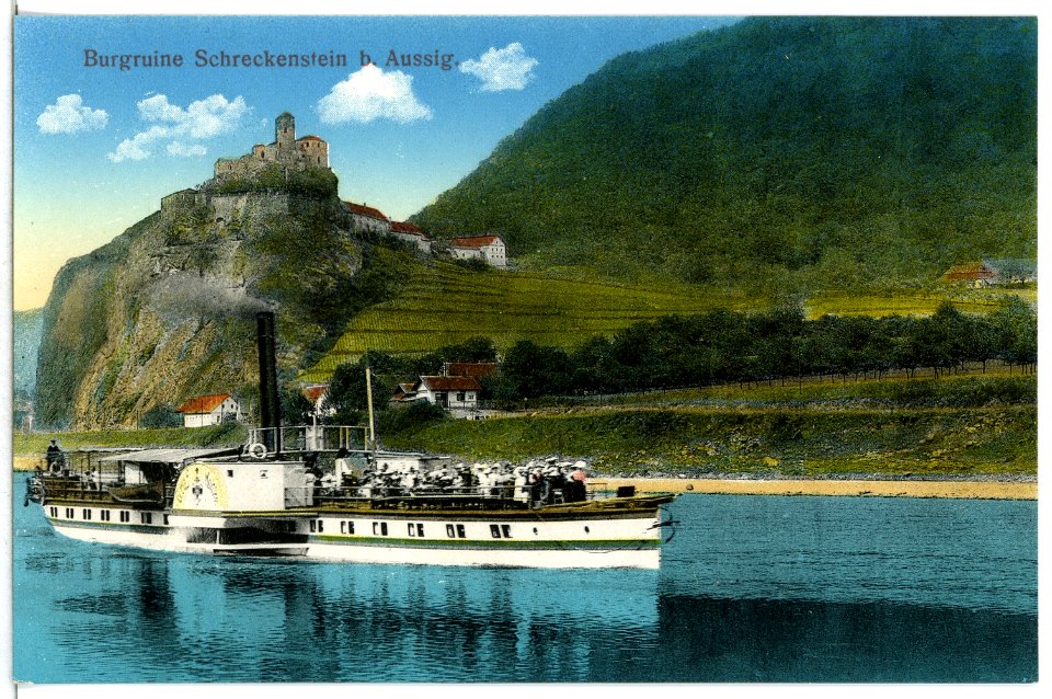 15212-Aussig-1912-Schreckenstein - Elbe mit Dampfer Graf Moltke-Brück & Sohn Kunstverlag