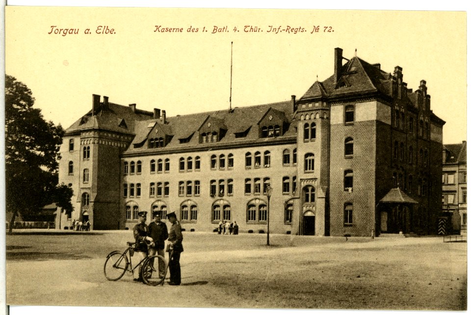15243-Torgau-1912-Kaserne des 1. Bataillon 4. Thüringisches Infanterie-Regiment Nr. 72-Brück & Sohn Kunstverlag