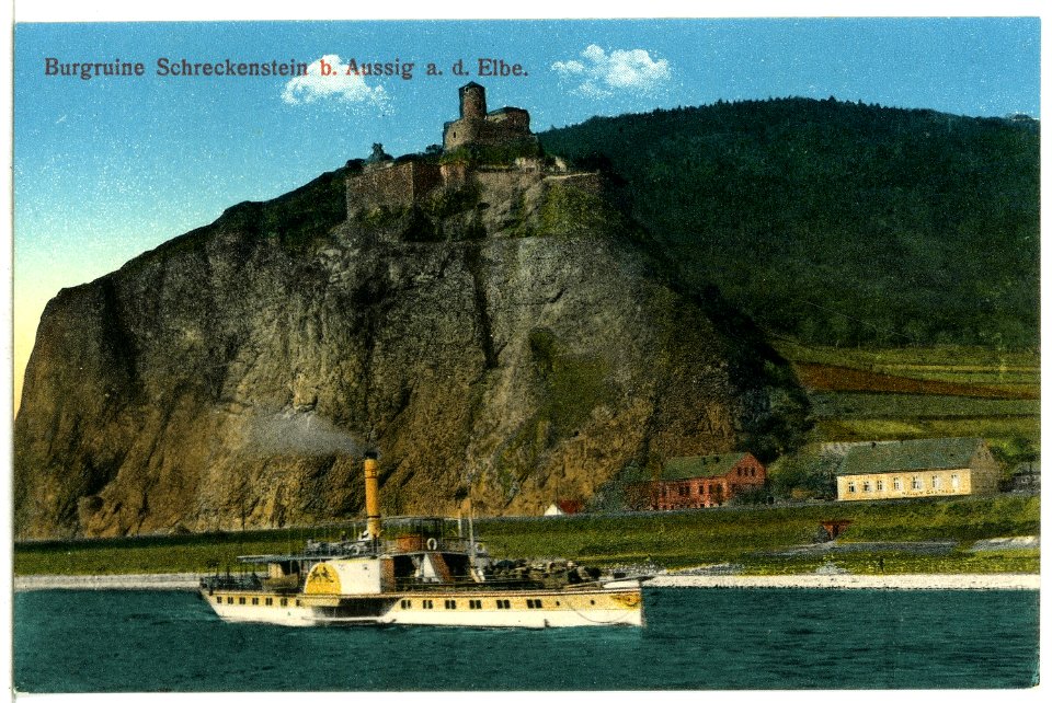 15211-Aussig-1912-Schreckenstein - Elbe mit Dampfer-Brück & Sohn Kunstverlag