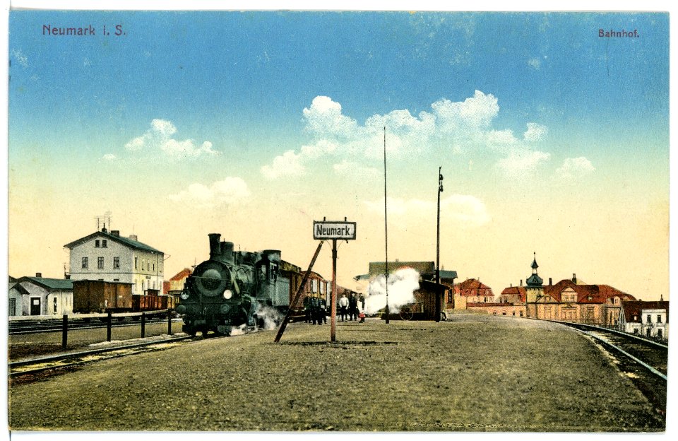 15510-Neumark-1913-Bahnhof mit Personenzug-Brück & Sohn Kunstverlag