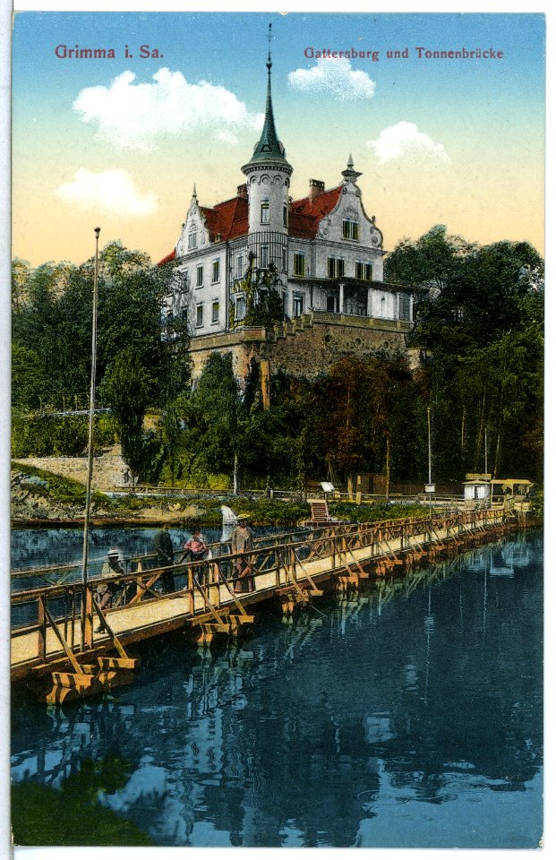 15179-Grimma-1912-Gattersburg und Tonnenbrücke-Brück & Sohn Kunstverlag