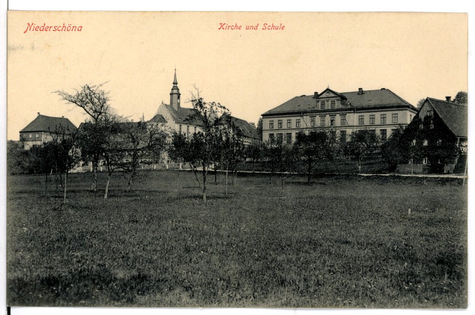 15689-Niederschöna-1913-Kirche und Schule-Brück & Sohn Kunstverlag