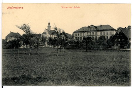 15689-Niederschöna-1913-Kirche und Schule-Brück & Sohn Kunstverlag