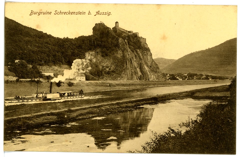 15554-Aussig-1913-Schreckenstein - Elbe mit Dampfer Germania-Brück & Sohn Kunstverlag