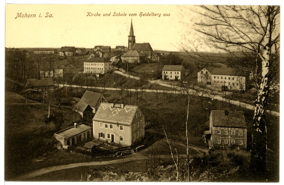 15492-Mohorn-1913-Kirche und Schule vom Heidelberg aus-Brück & Sohn Kunstverlag