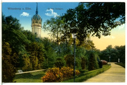 15141-Wittenberg-1912-Blick aus den Anlagen nach der Schloßkirche-Brück & Sohn Kunstverlag