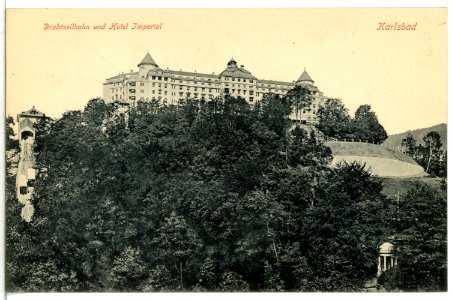 15344-Karlsbad-1913-Hotel Imperial und Drahtseilbahn in Betrieb-Brück & Sohn Kunstverlag