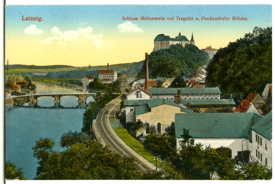 15073-Leisnig-1912-Schloß Mildenstein, Tragnitz und Fischendorfer Brücke-Brück & Sohn Kunstverlag