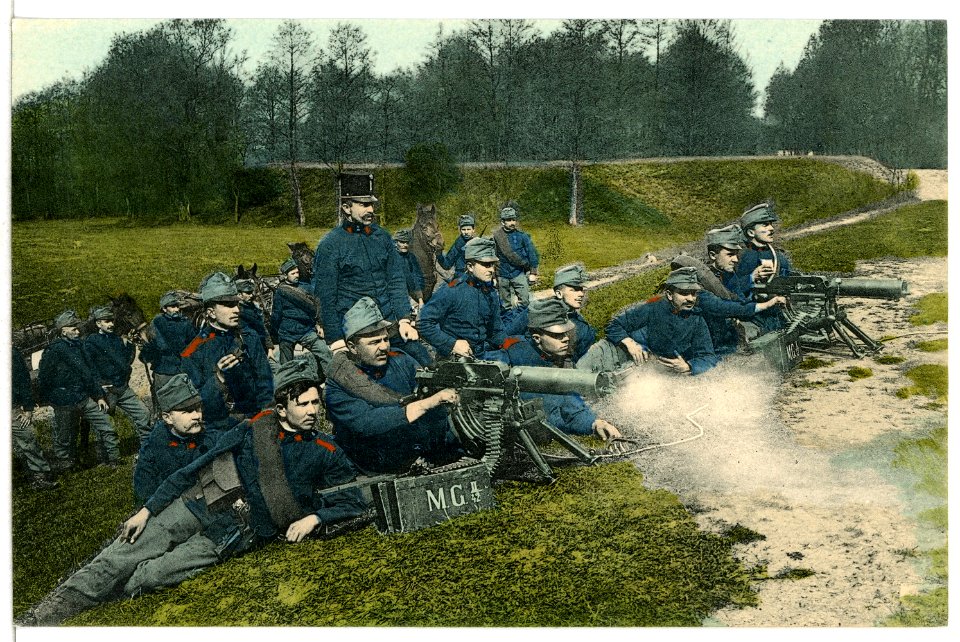 15168-Theresienstadt-1912-Maschinen-Gewehr-Abteilung im Feuergefecht-Brück & Sohn Kunstverlag