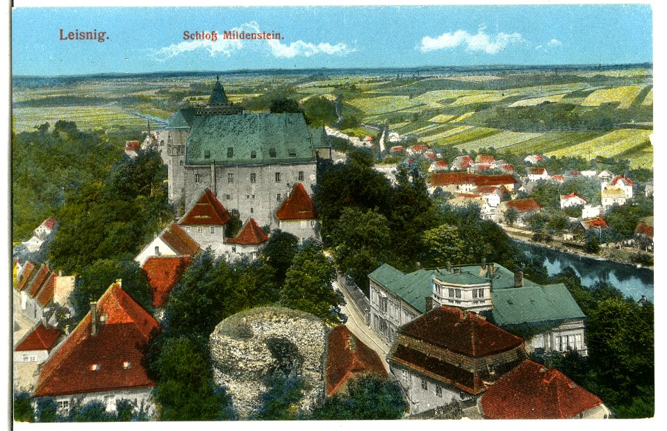 15072-Leisnig-1912-Schloß Mildenstein, Blick auf Leisnig-Brück & Sohn Kunstverlag