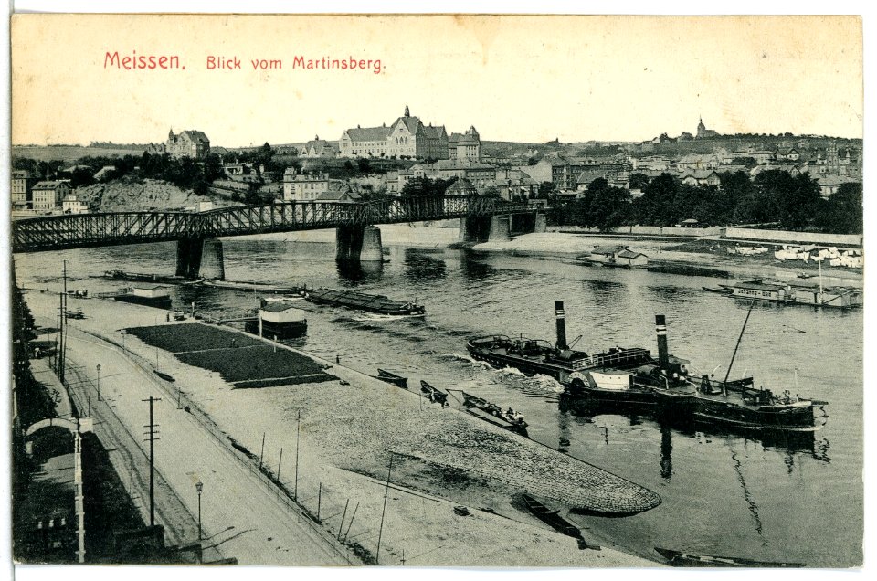 13361-Meißen-1911-Blick vom Martinsberg - Elbe mit Schleppzug-Brück & Sohn Kunstverlag