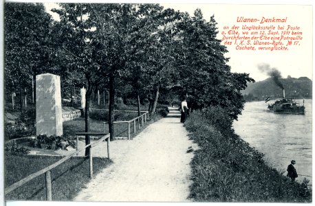 15051-Pirna-Posta-1912-Ulanen-Denkmal - Elbe mit Dampfer-Brück & Sohn Kunstverlag
