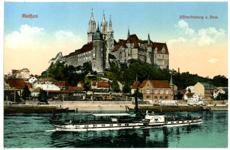 15758-Meißen-1913-Albrechtsburg und Dom - Elbe mit Dampfer Kronprinz-Brück & Sohn Kunstverlag