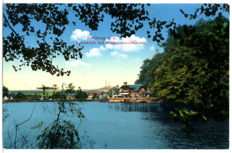 15366-Freiberg-1913-Kreuzteich und Schwanenschlößchen-Brück & Sohn Kunstverlag