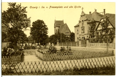 13147-Coswig-1911-vom Friesenplatz und alte Kirche-Brück & Sohn Kunstverlag