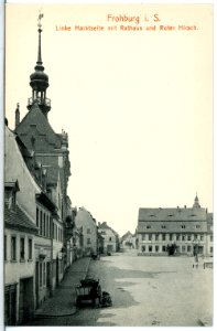 14987-Frohburg-1912-linke Marktseite, Rathaus, Hotel Roter Hirsch-Brück & Sohn Kunstverlag