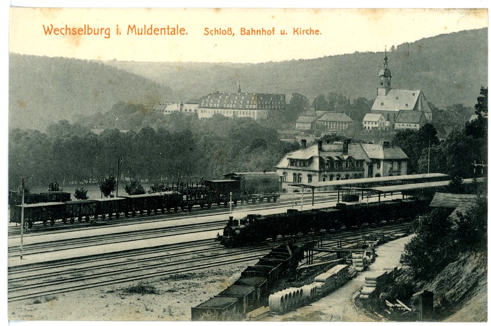15465-Wechselburg-1913-Schloß und Kirche - Bahnhof mit Eisenbahn-Brück & Sohn Kunstverlag
