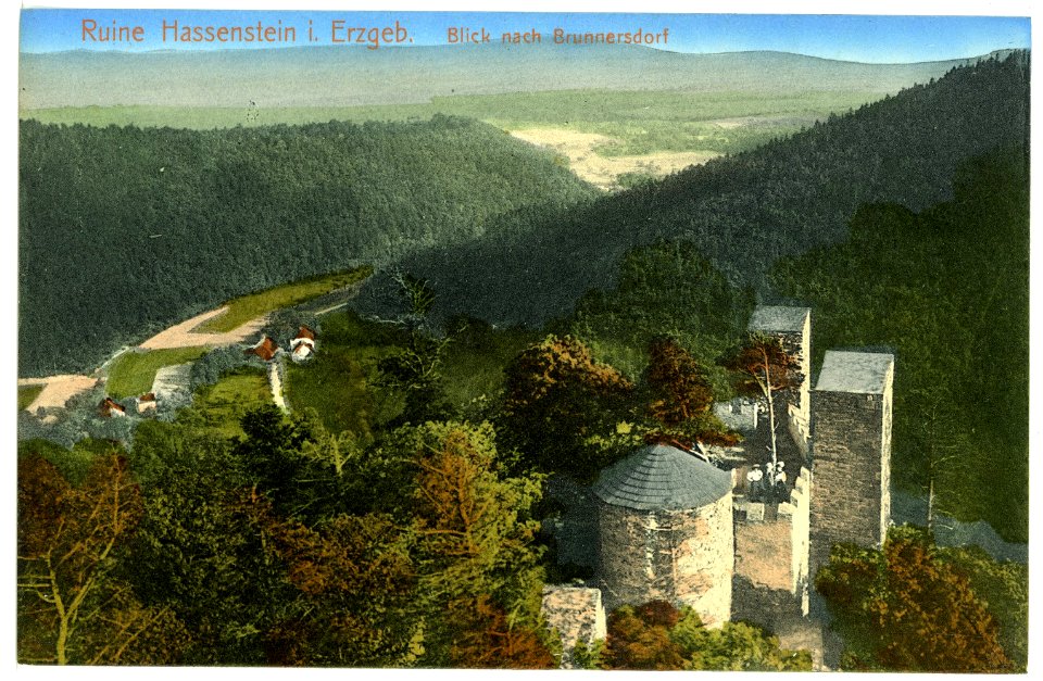 15556-Hassenstein-1913-Ruine, Blick nach Brunnersdorf-Brück & Sohn Kunstverlag