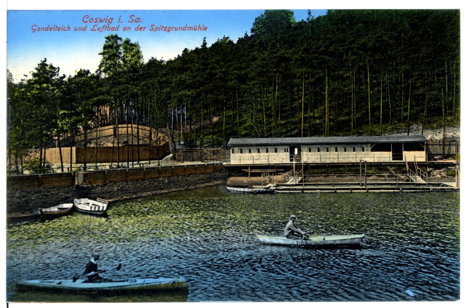 15726-Coswig-1913-Gondelteich und Luftbad an der Spitzgrundmühle-Brück & Sohn Kunstverlag