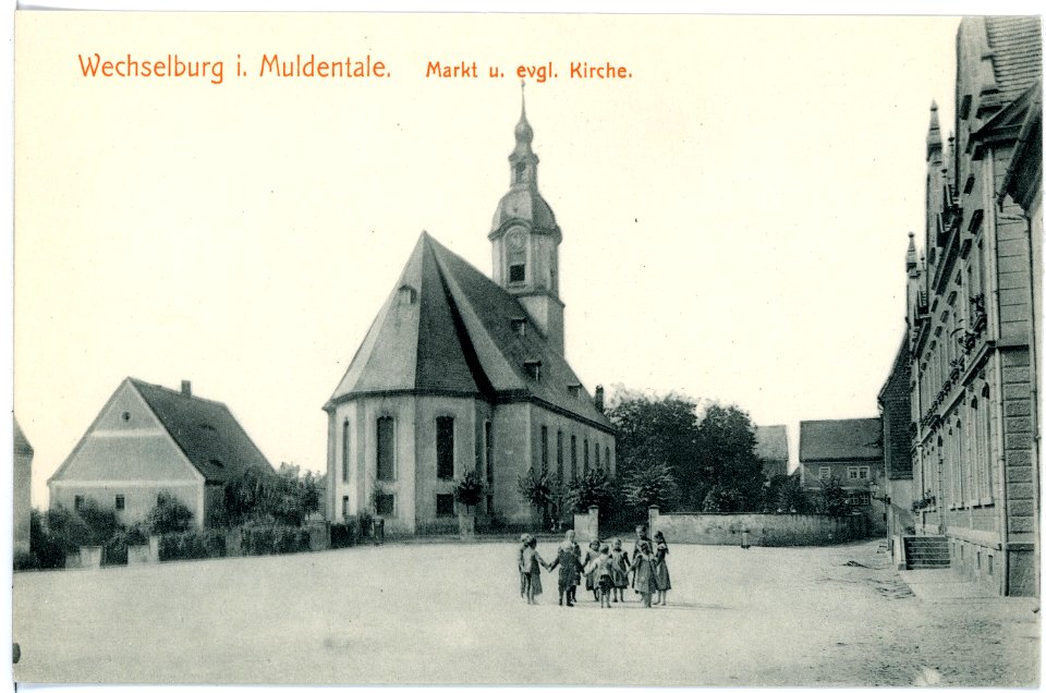 15467-Wechselburg-1913-Markt und evangelische Kirche-Brück & Sohn Kunstverlag