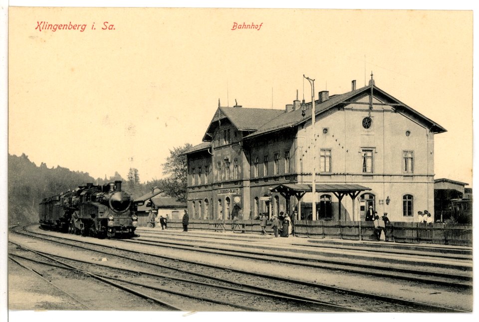 15692-Klingenberg-1913-Bahnhof mit Güterzug-Brück & Sohn Kunstverlag