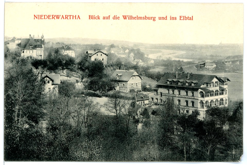 15634-Niederwartha-1913-Blick in das Elbtal und der Wilhelmsburg-Brück & Sohn Kunstverlag