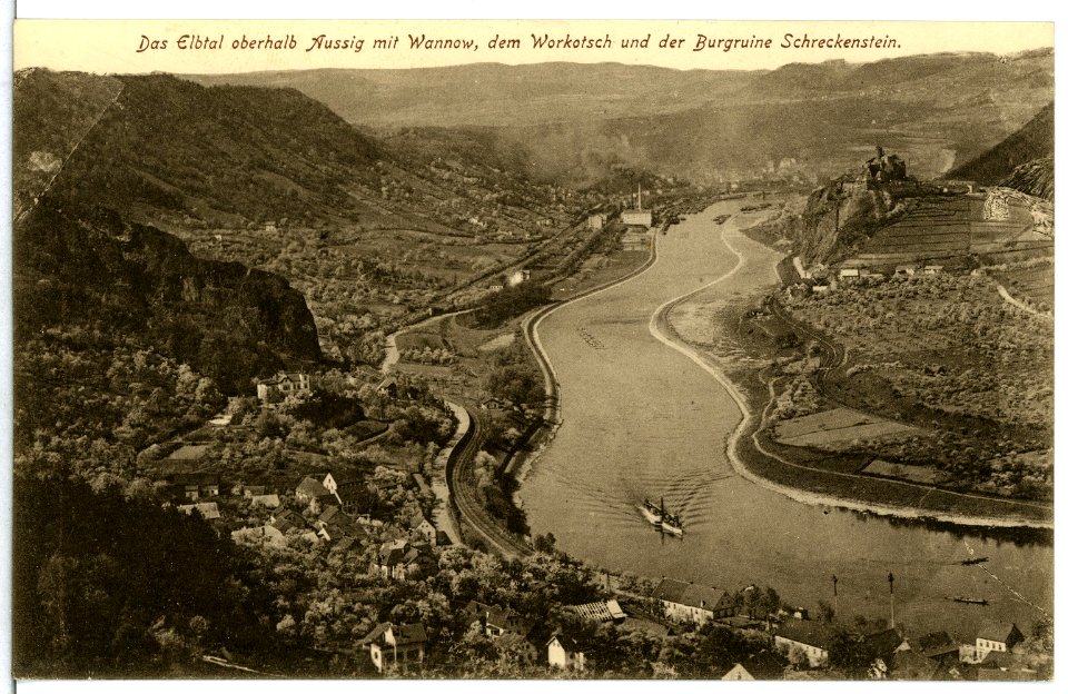 15375-Aussig-1913-Blick auf Aussig, Wannow, Workotsch, Schreckenstein-Brück & Sohn Kunstverlag
