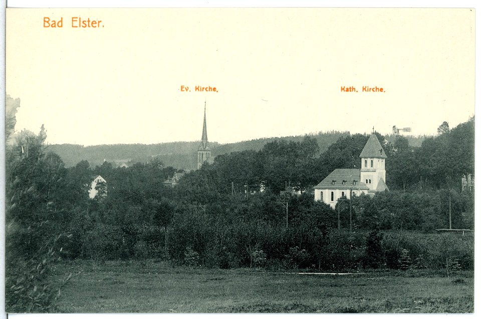 15364-Bad Elster-1913-Katholische und Evangelische Kirche-Brück & Sohn Kunstverlag