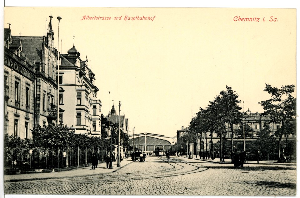 15611-Chemnitz-1913-Albertstraße und Hauptbahnhof-Brück & Sohn Kunstverlag