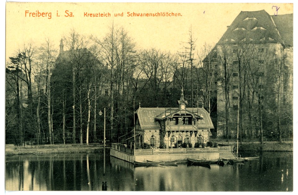 15498-Freiberg-1913-Kreuzteich und Schwanenschlößchen-Brück & Sohn Kunstverlag