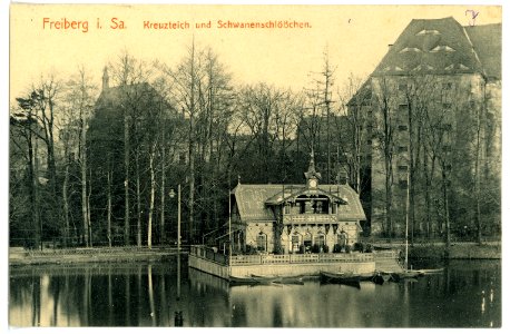 15498-Freiberg-1913-Kreuzteich und Schwanenschlößchen-Brück & Sohn Kunstverlag