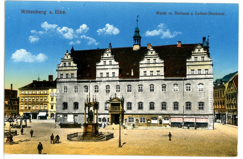 15600-Wittenberg-1913-Markt mit Rathaus und Luther-Denkmal-Brück & Sohn Kunstverlag