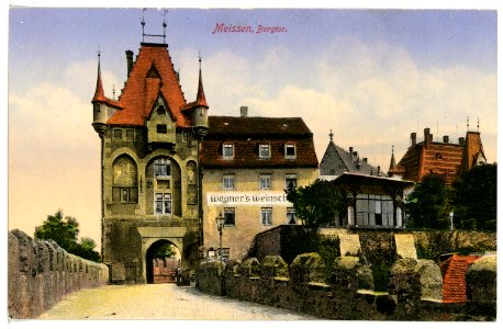 15739-Meißen-1913-Burgbrücke und Burgtor-Brück & Sohn Kunstverlag