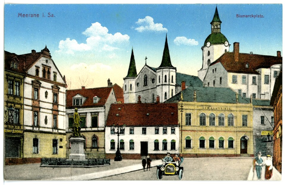 15522-Meerane-1913-Bismarckplatz mit PKW-Brück & Sohn Kunstverlag