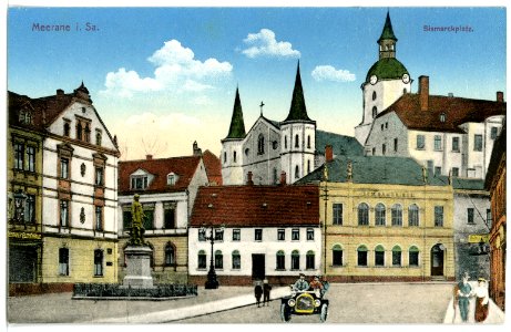 15522-Meerane-1913-Bismarckplatz mit PKW-Brück & Sohn Kunstverlag